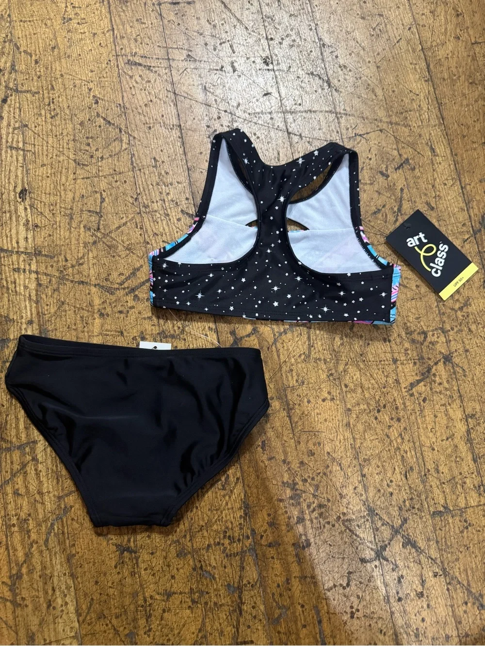 Girls' XS 4/5 Black Geometric Print Swim Set - Two-Piece Tankini
